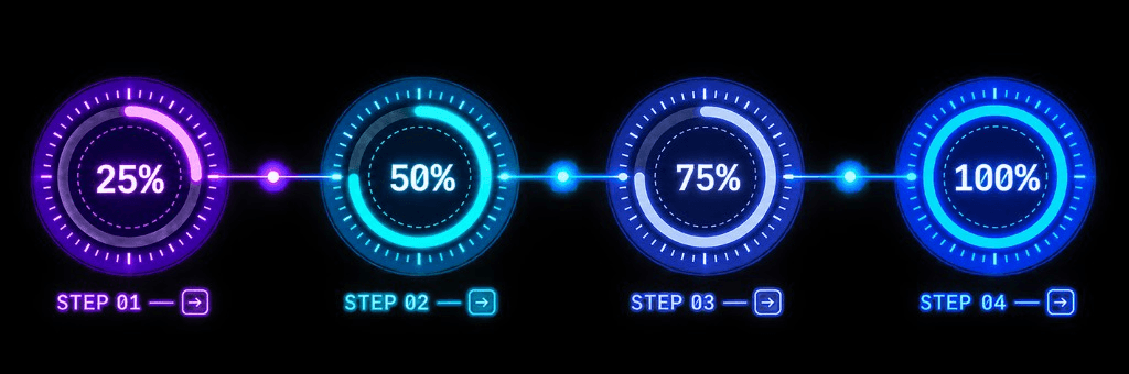 Process steps from 25% to 100%: Describe Vision, Generate and Build, Refine with AI, Export and Deploy