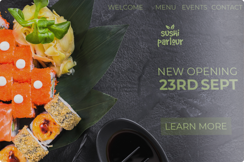 Sushi Parlour event website on tablet